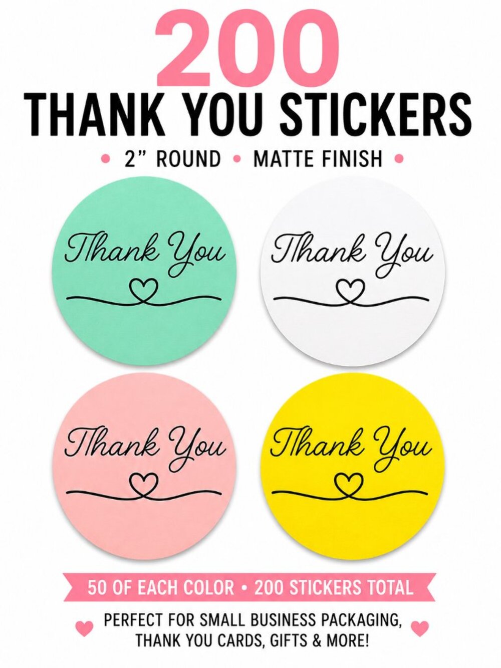 200 Multi-Colored 2in Circle Thank You Stickers Mailer Packaging Supplies, Gifts